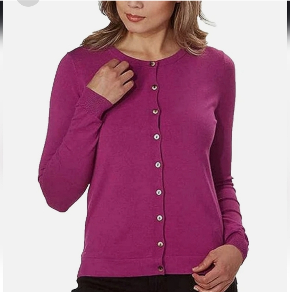 Kirkland Signature Womens Small Purple Soft Stretchy Button Up Cardigan Sweater